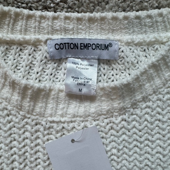 Cotton Emporium Cream Crew Neck Sweater Ribbed Knit pull over size medium NWT - Picture 3 of 7